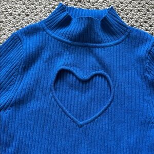 YOOX blue ribbed heart cutout mod retro turtleneck sweater